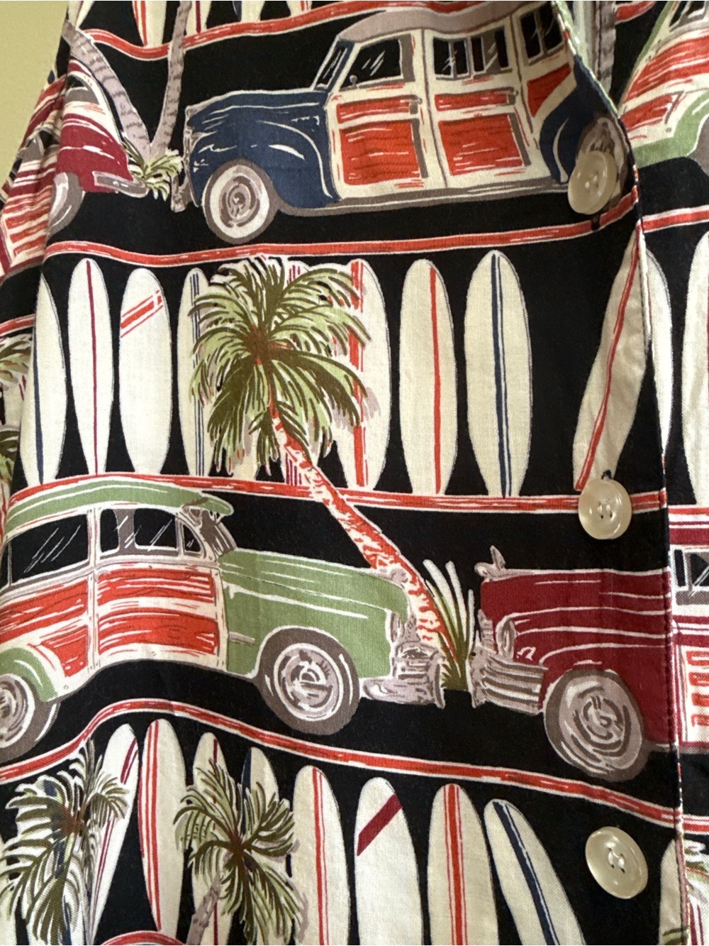 90s Woody Wagon Surfer Aloha Button Front Sleeveless Dress - Picture 5 of 8
